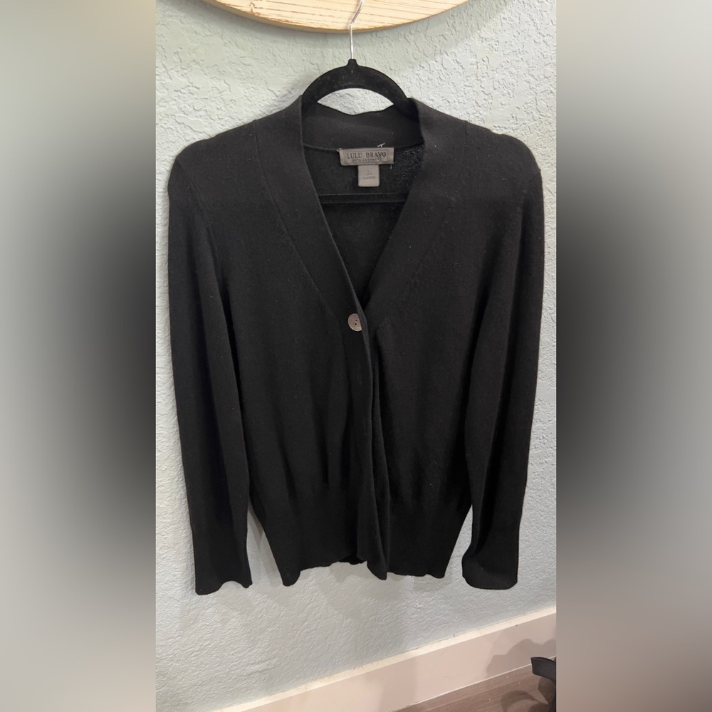 Lulu Bravo 100% Cashmere Black Cardigan Sweater Women’s Size L